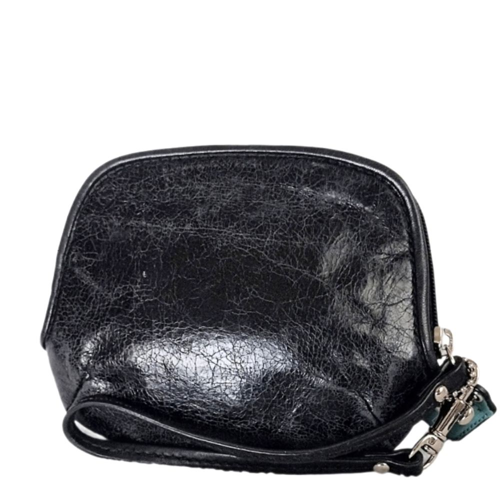 🖤 Coach Poppy Black Polished Leather Mini Bag Legacy Push Lock Wristlet Pouch - Picture 9 of 12